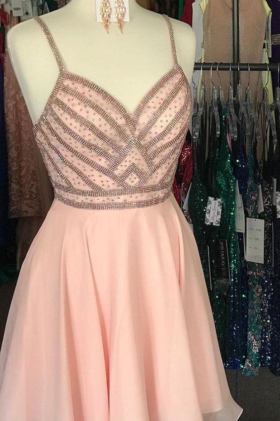 Straps Peach Short Ashly Homecoming Dresses HF24617