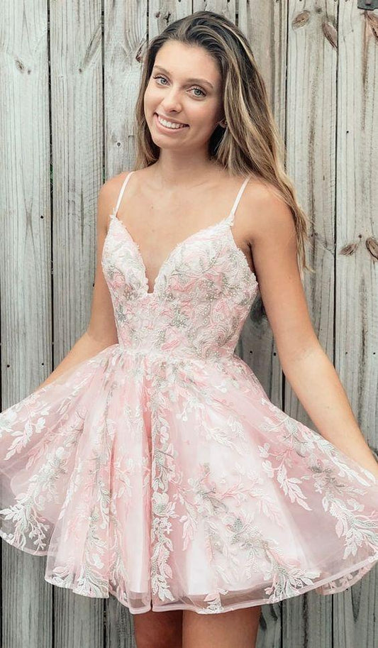 Spaghetti Homecoming Dresses Kaydence A Line Straps With Appliques HF2543