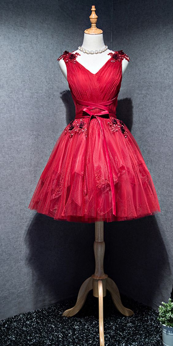 Modest Tulle Red With Elisabeth Homecoming Dresses Straps HF2556