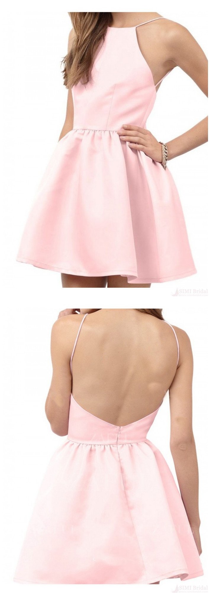 Pearl Backless Satin Pink Addison Homecoming Dresses HF2607