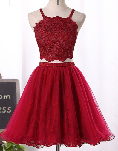 Wine Red Two Piece Tulle Homecoming Dresses Lace Lyla And Lovely Party Dresses 2024 HF2713