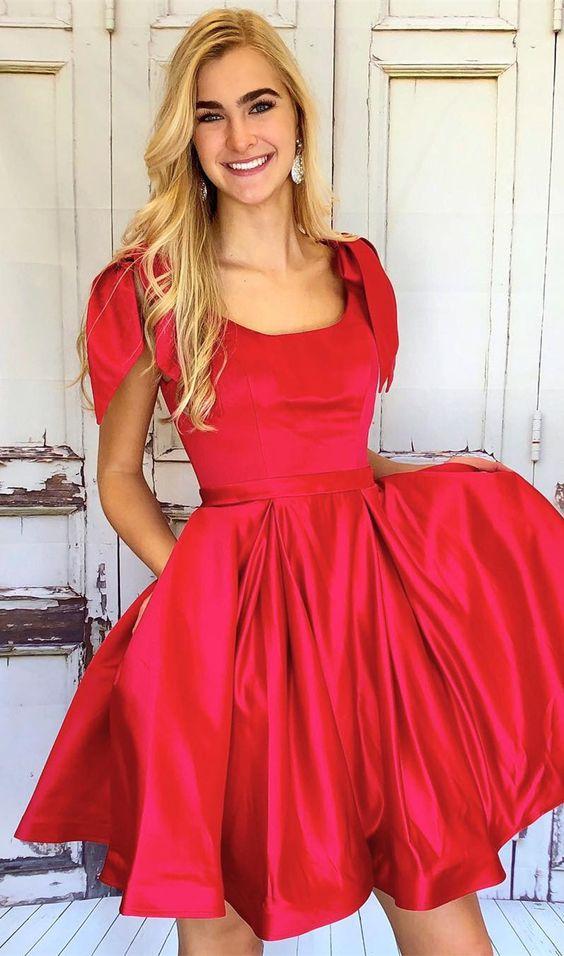 Princess Short Homecoming Dresses Ivy Red With Pockets HF2718