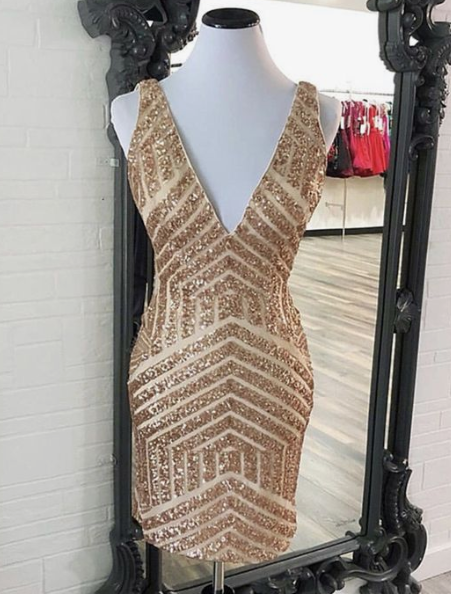 Rowan Homecoming Dresses Rose Gold Sequin Bodycon Dresses HF2727