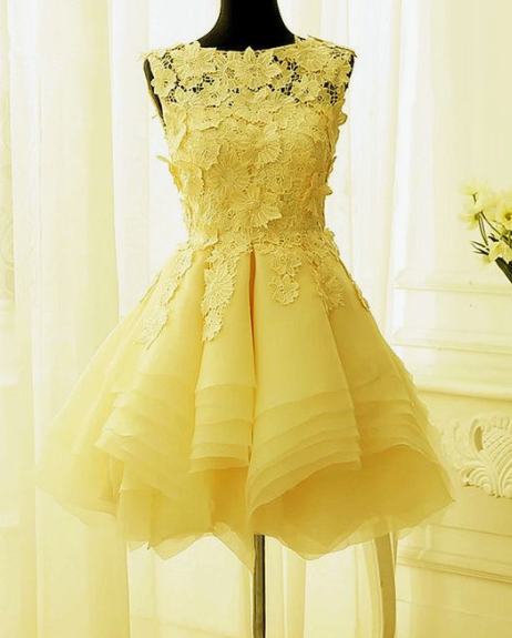 Yellow Short Cocktail Homecoming Dresses Taniyah Dresses Semi Formal Dresses Short Dress HF2732