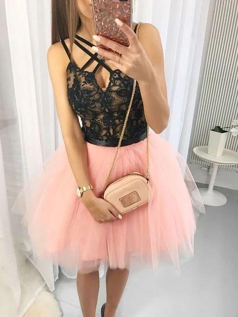 Pear Tulle Haven Homecoming Dresses Pink Short HF3417