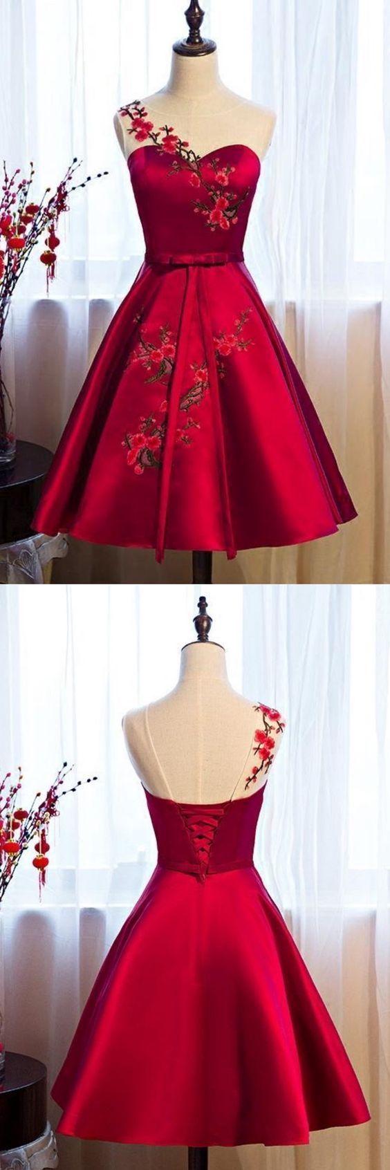 Burgundy With Applique Satin Homecoming Dresses Mila HF363