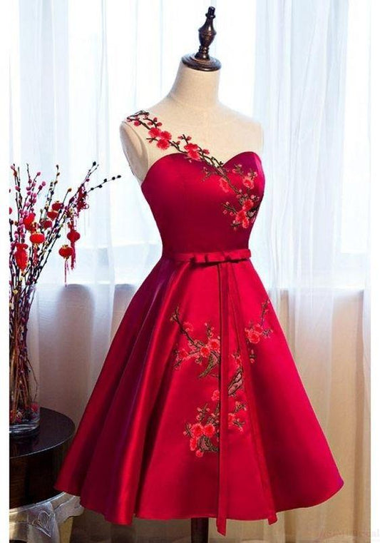 Burgundy With Applique Satin Homecoming Dresses Mila HF363