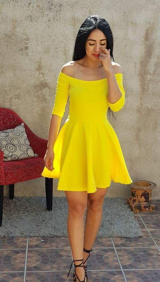 Yellow With Homecoming Dresses Nia Half Sleeve HF3763