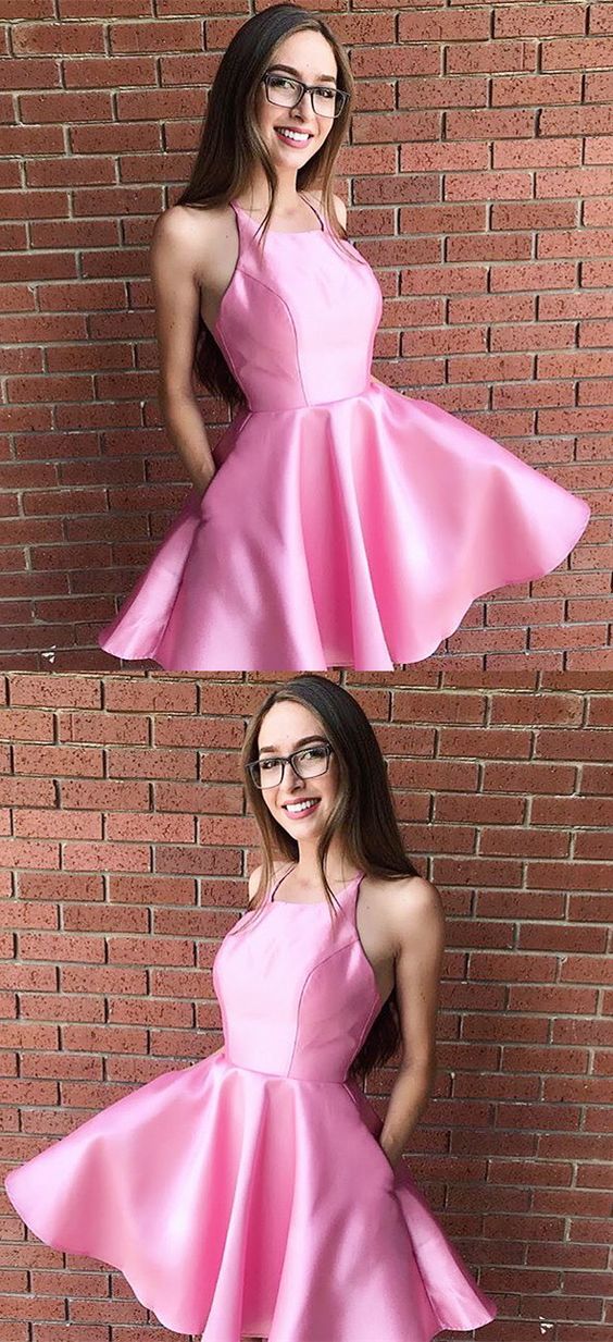 Simple Pink Homecoming Dresses Lara Short With Pockets HF3747