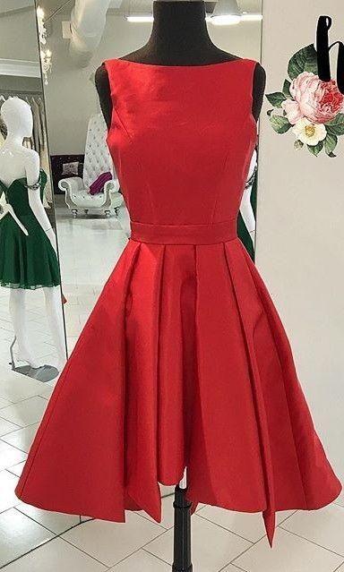 Knee Length Red Lucille Homecoming Dresses Modest HF4032