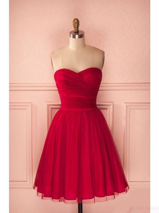 Red Sweetheart Ruches Homecoming Dresses Brianna Short HF4044