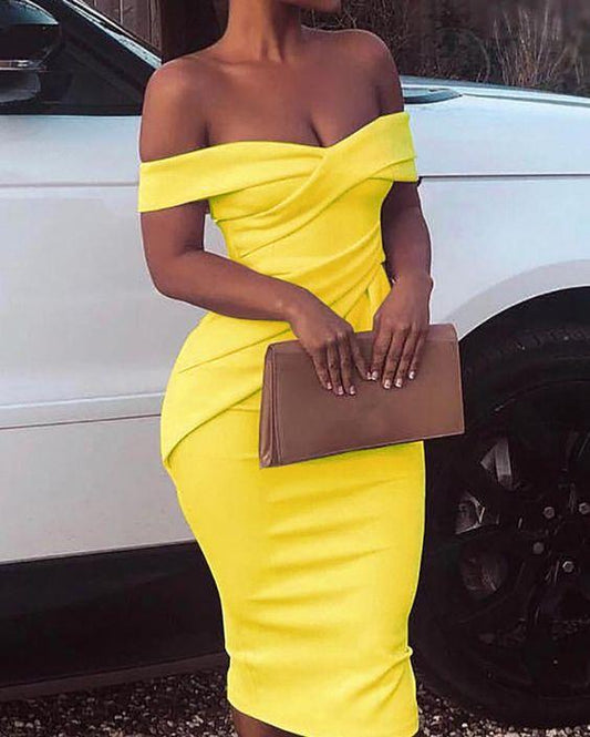 Homecoming Dresses Kailee Yellow Short Off Shoulder HF4086