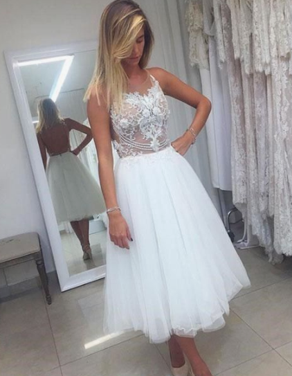 White Tulle Short Dress Lace Homecoming Dresses Jazlynn White HF4249