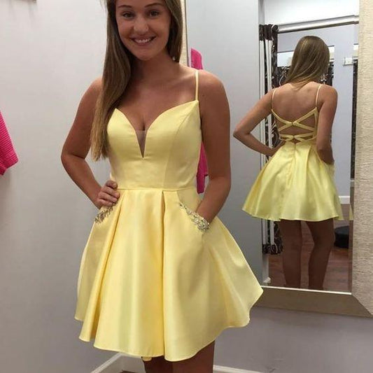 Yellow Short Short Party Dresses Graduation Dress Homecoming Dresses Jordan HF4658