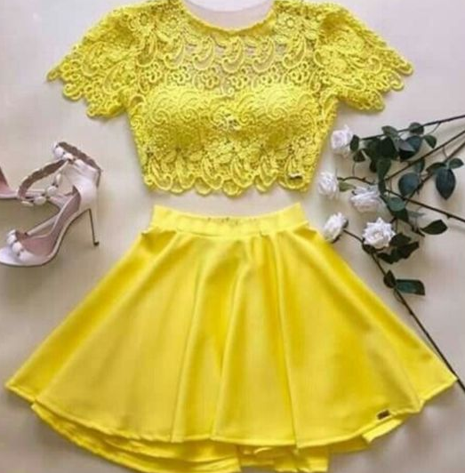 Yellow Homecoming Dresses Rosalie Two Piece HF4809