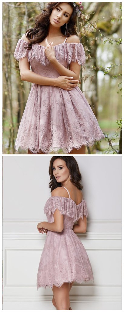 A-Line Purple With Homecoming Dresses Lace Meg Ruffles HF657