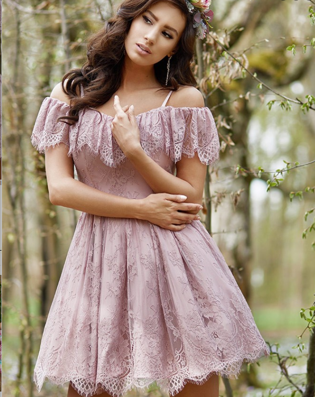 A-Line Purple With Homecoming Dresses Lace Meg Ruffles HF657