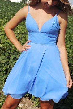 Simple Blue Short Polly Homecoming Dresses Chiffon HF6671