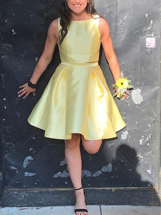 Yellow Satin Ashly Homecoming Dresses Two Piece Charming HF747