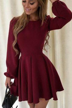 Claret Homecoming Dresses Cocktail Nina Long Sleeves Dress HF7759