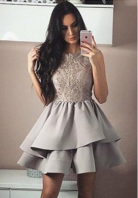 A-Line Sleeveless Gray With Appliques Homecoming Dresses Ali HF778