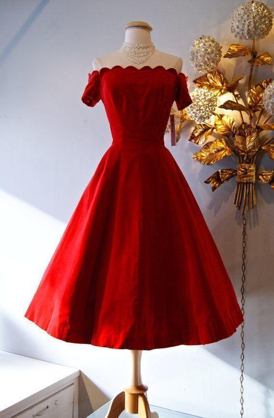 Zaniyah Satin Homecoming Dresses Short Party Dresses Tea Length Vintage Red HF8534