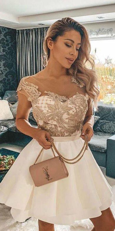 Off The Shoulder Homecoming Dresses Setlla Short With Embroidery HF8841