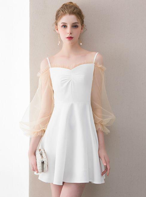 White Long Sleeve Quintina Homecoming Dresses HF8864