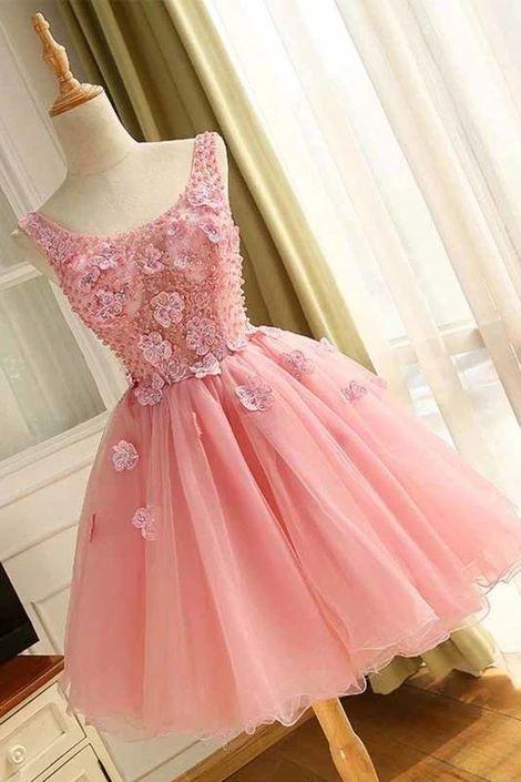 Scoop A Line Homecoming Dresses Maritza Tulle With Applique HF8880