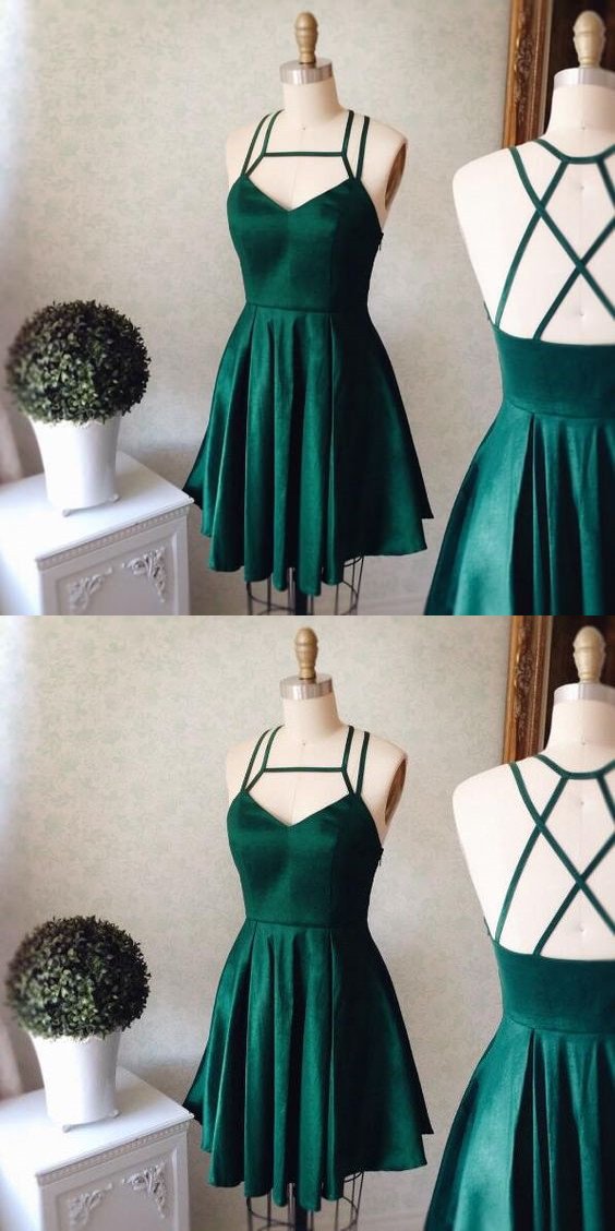 Emerald Short Party Dress Homecoming Dresses Caroline Green Straps Formal Dress V Neck Short HF905