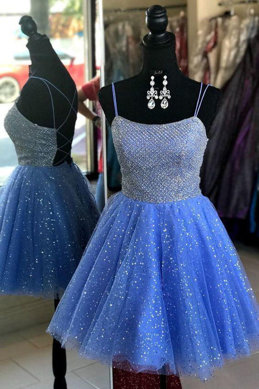 Sparkle Straps Blue Yadira Homecoming Dresses Short HF9136