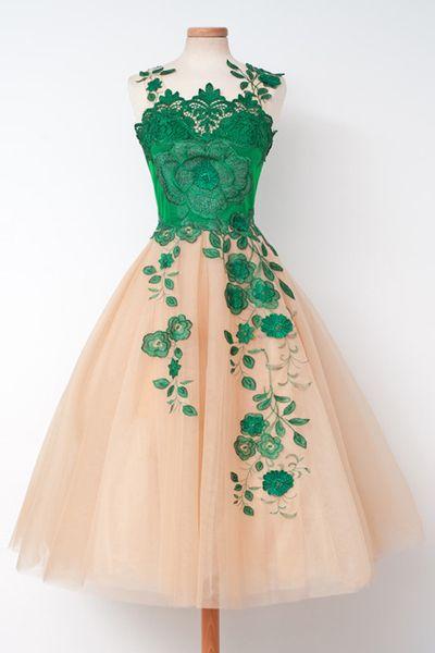 Champagne Yaretzi Homecoming Dresses With Green Embroidery HF9176