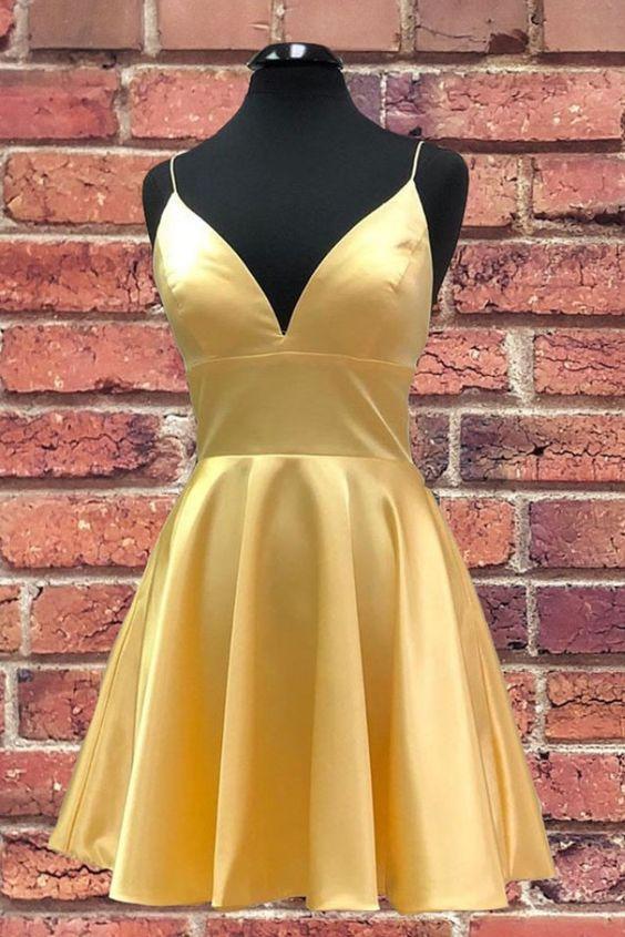 Simple Elle Homecoming Dresses Yellow With Straps HF9546