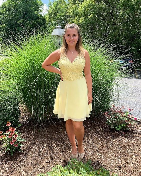 Sexy Homecoming Dresses Lace Rosalyn Yellow Short HF9586