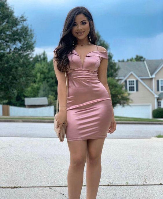 Bodycon Dress Satin Pink Sue Homecoming Dresses HF9902