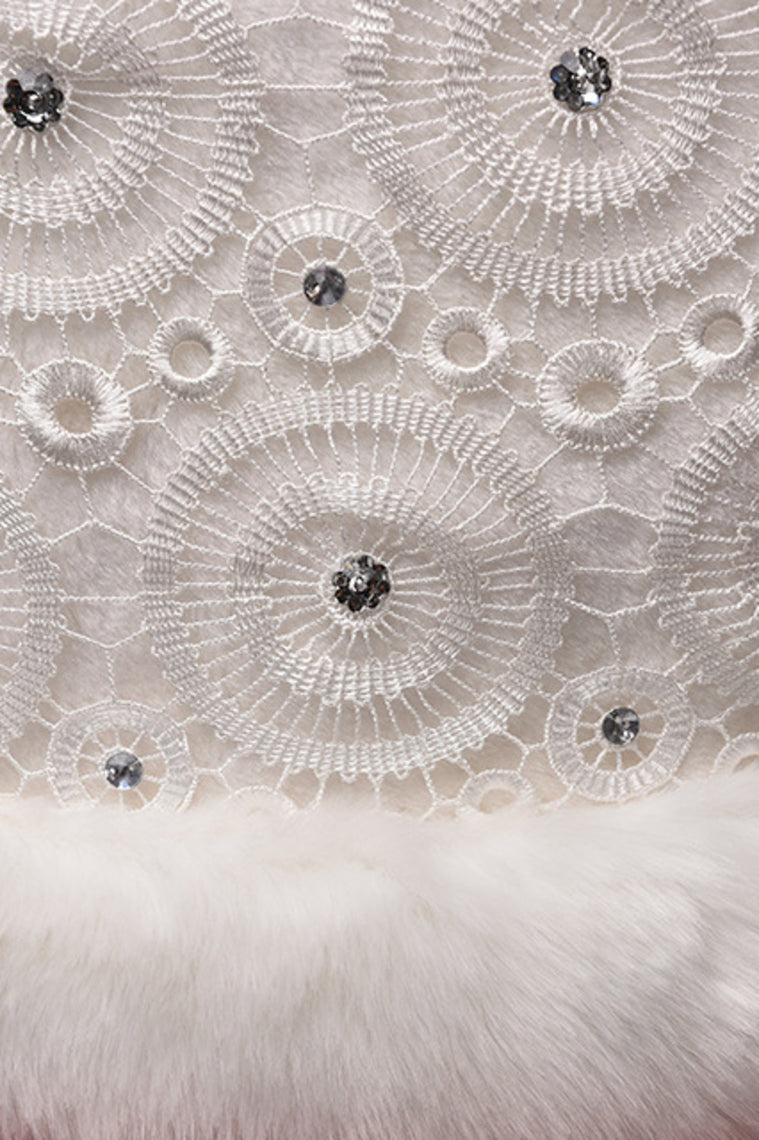 Graceful White Faux Fur Wedding Wrap With Rhinestones