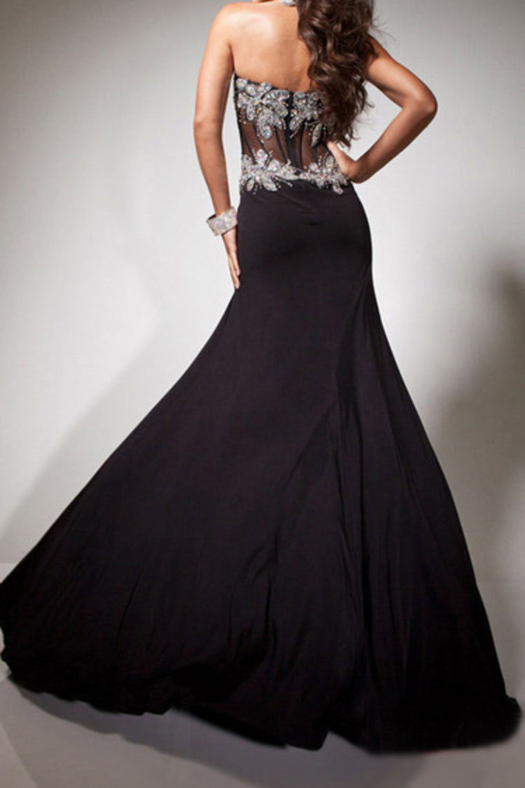 2024 Prom Dresses Mermaid/Trumpet Black Sweetheart Chiffon With Rhinestone