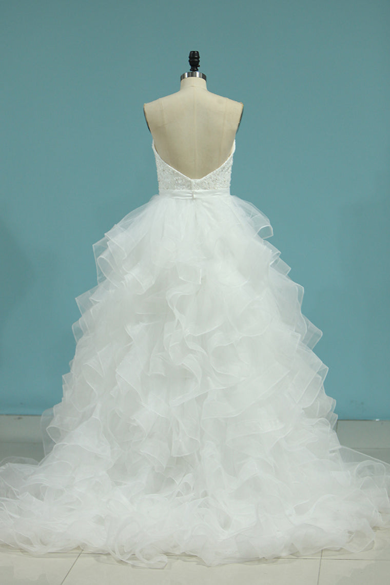 2024 Sweetheart A Line Tulle Wedding Dresses With Applique And Sash