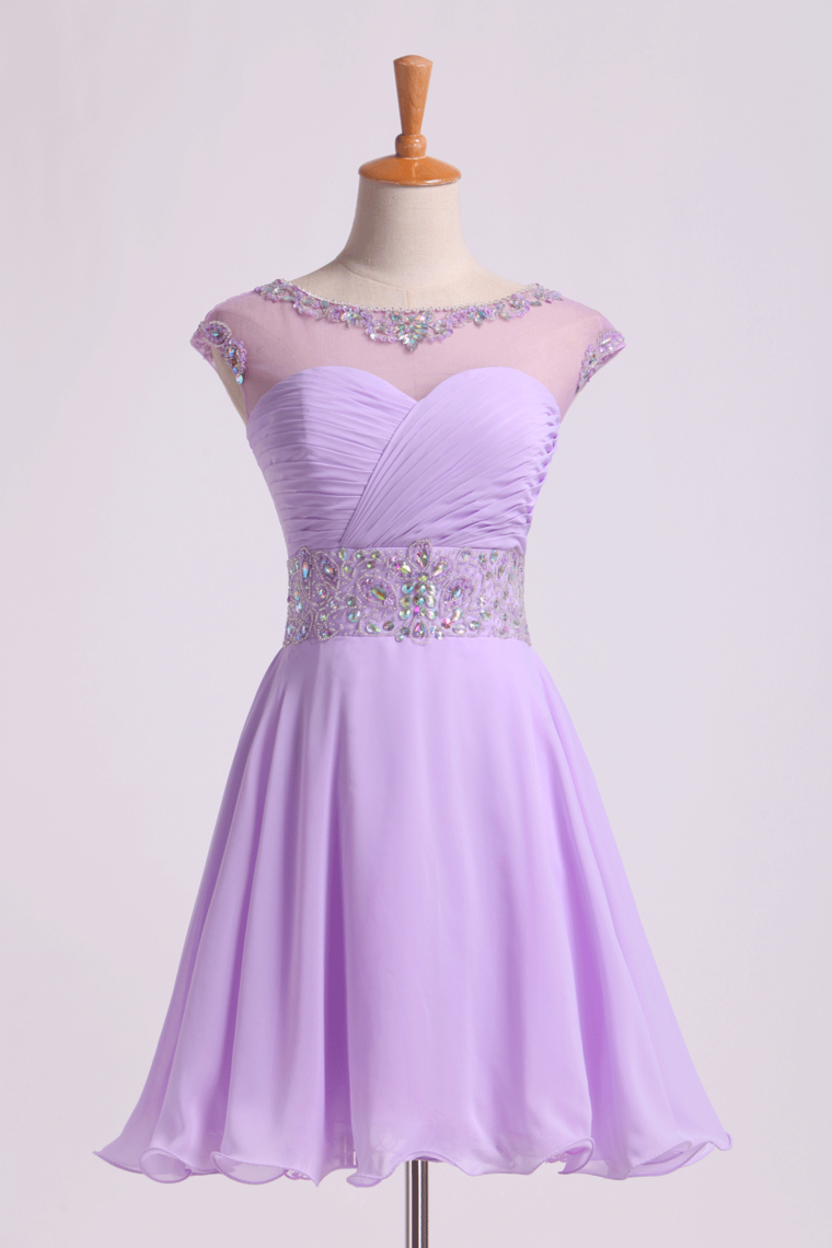 2024 Homecoming Dresses Scoop A Line Beaded Neckline&Waistline Short/Mini Chiffon