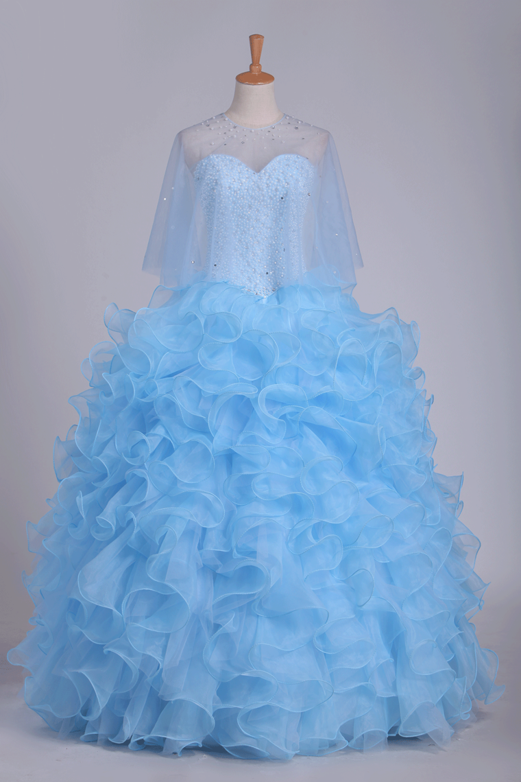 2024 Ball Gown Quinceanera Dresses Sweetheart Beaded Bodice Organza