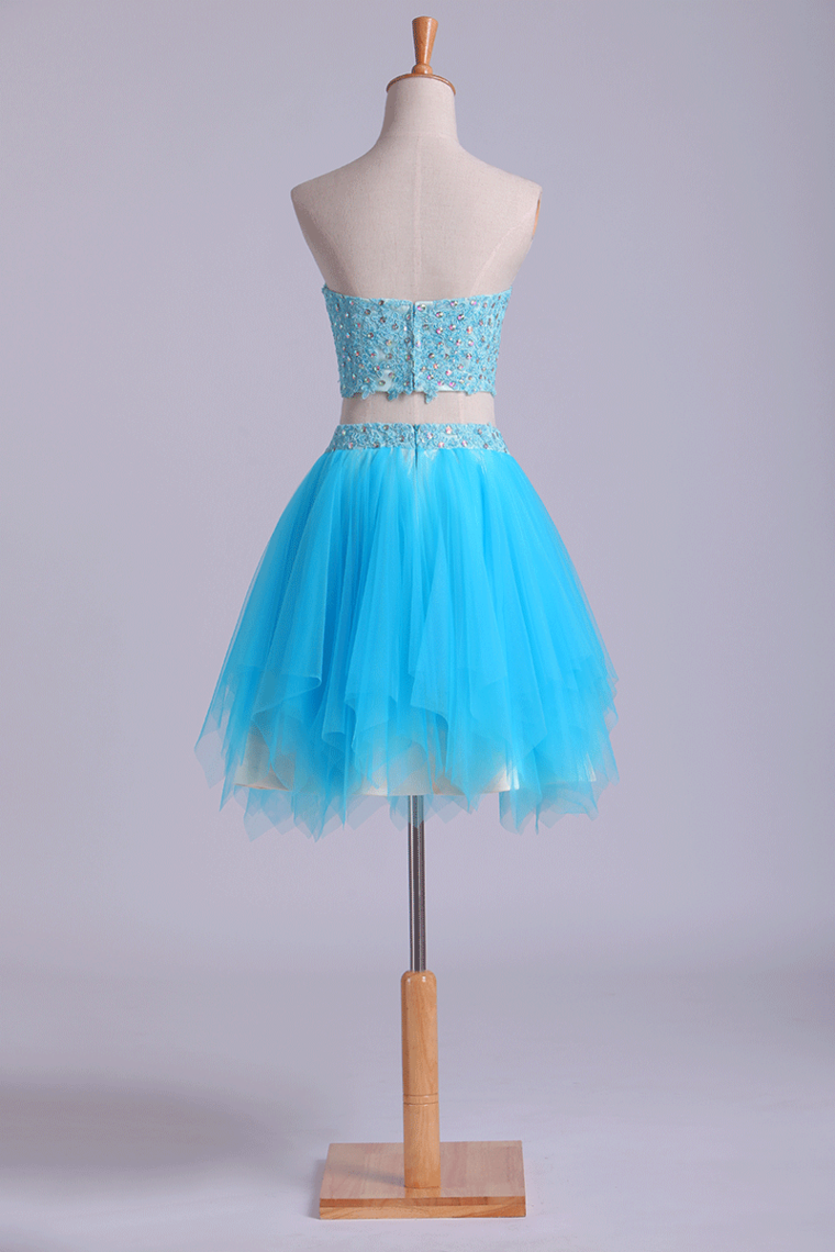 2024 Sweetheart Short Homecoming Dresses Tulle With Applique & Beads