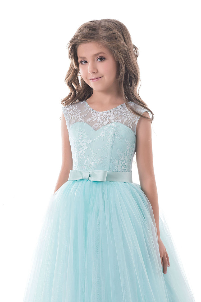 2024 Scoop With Applique And Sash Tulle A Line Floor Length Flower Girl Dresses