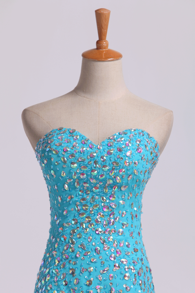 2024 Prom Dresses Sweetheart Rhinestone Beaded Bodice With Slit