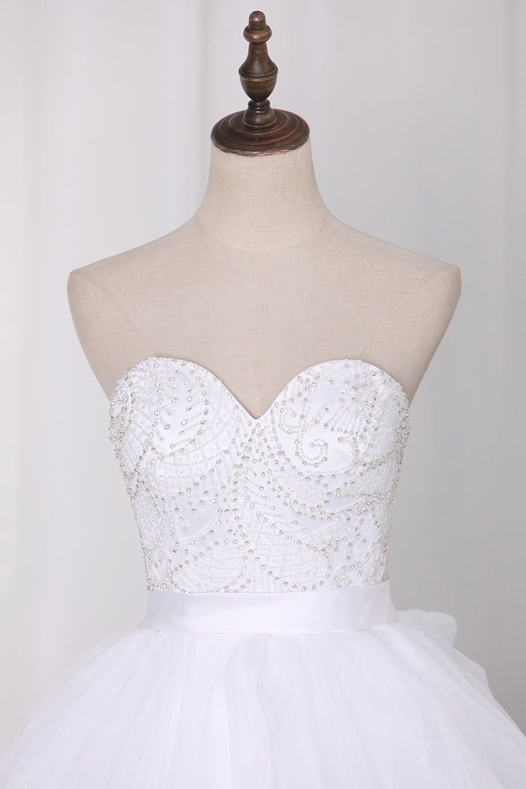 2024 Wedding Dresses Sweetheart Beaded Bodice Court Train Organza