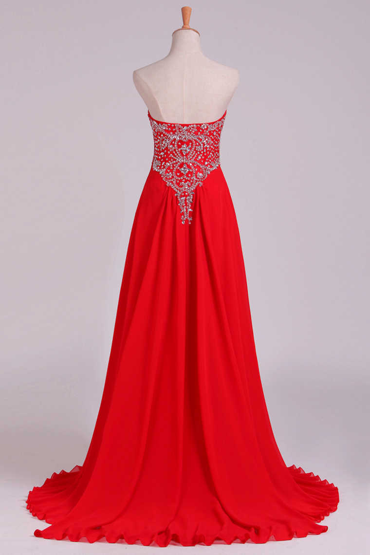 2024 Prom Dress Sweetheart A Line Floor Length With Beads Chiffon&Tulle